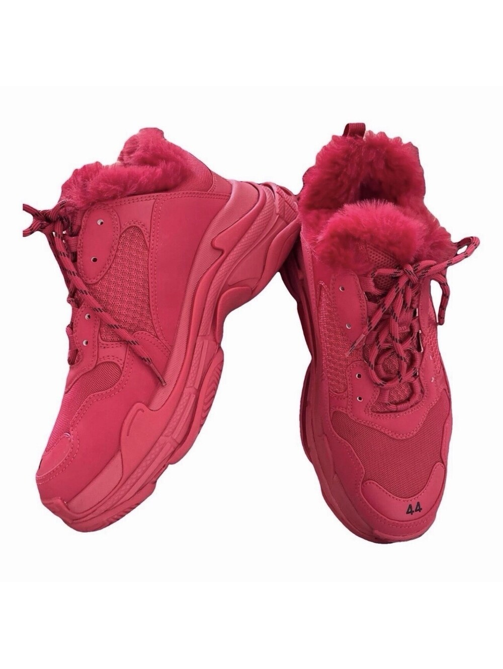 Fur Lined Balenciaga Triple S Authentic  Red Sneakers